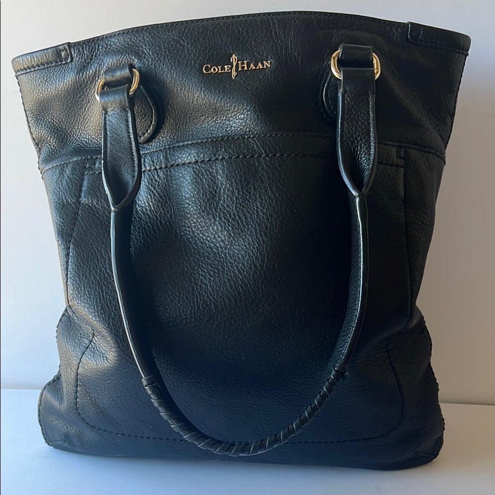 COLE HAAN  Classic Black Leather Shoulder TOTE Bag